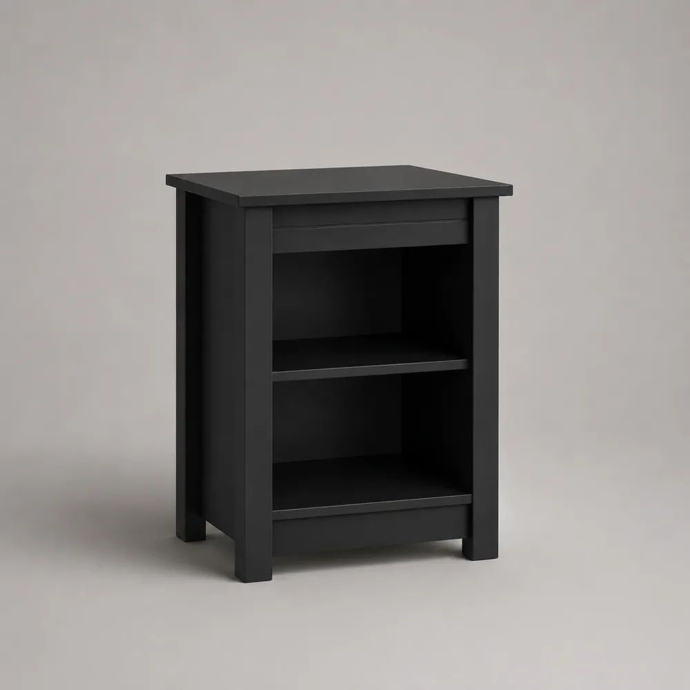 Table de chevet rectangulaire en MDF noir avec 2 niches ouvertes, 45 × 35 × 60 cm