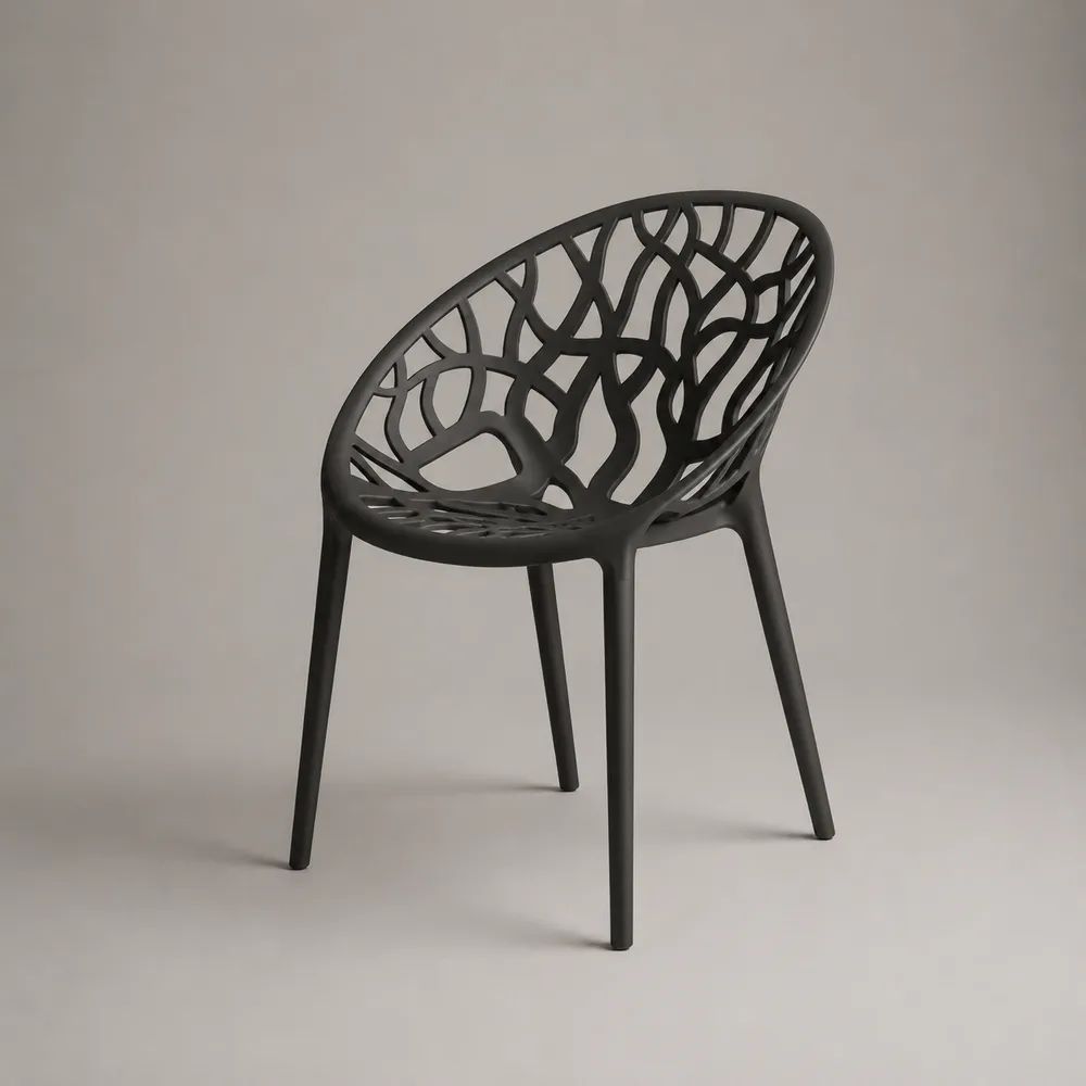 Chaise en polypropylène noir à dossier ajouré, 55 x 57 x 81 cm