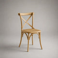 Chaise de salle à manger en hêtre massif avec assise cannée et dossier croisé, bois naturel et beige, 49 × 53 × 88 cm