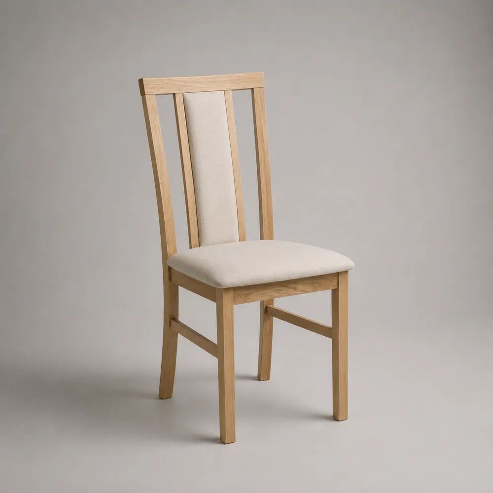 Chaise de salle à manger rembourrée en bois massif et tissu, beige et bois naturel, 45 x 50 x 98 cm