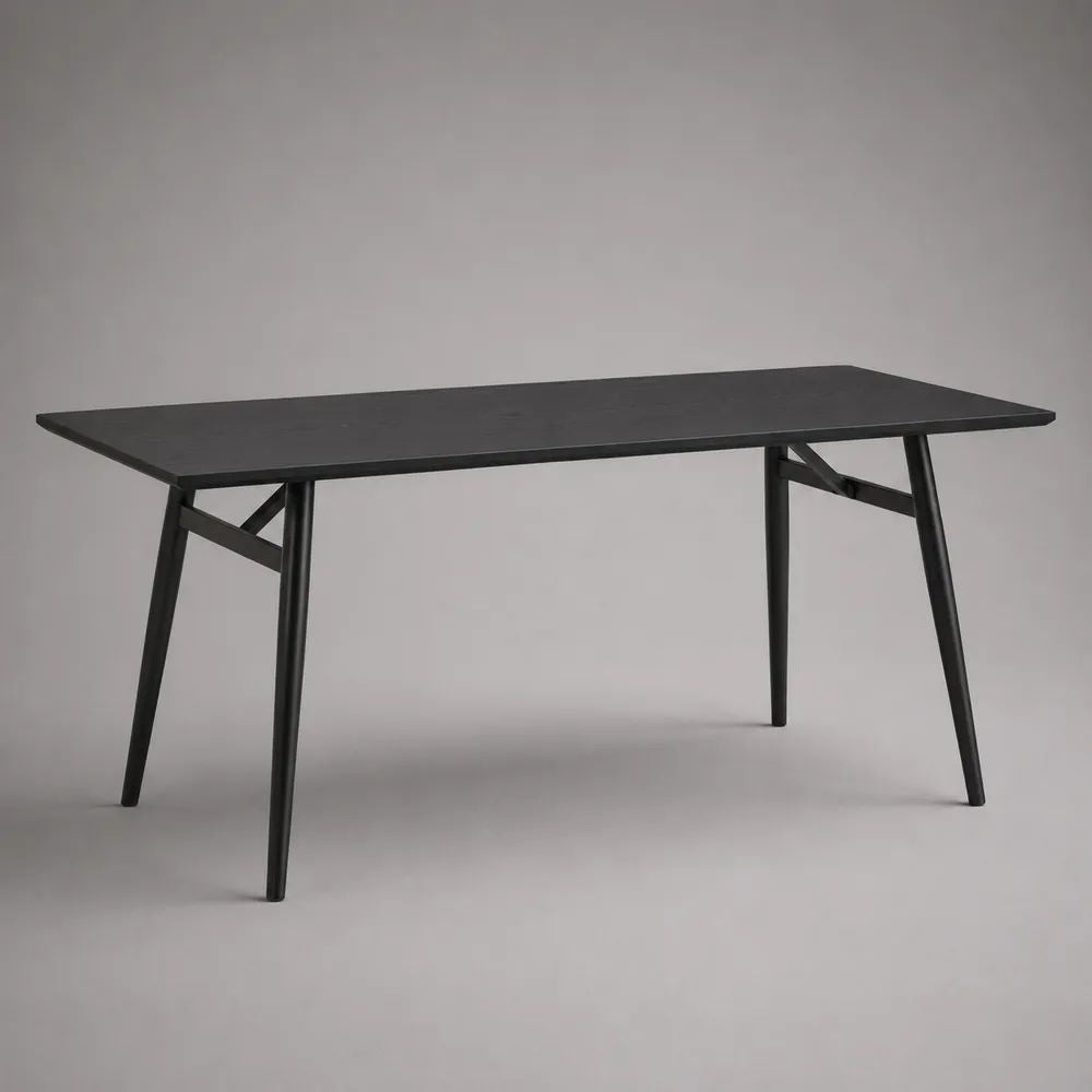 Table à manger rectangulaire 6 personnes en MDF mélaminé et acier noir, 180 × 90 × 75 cm