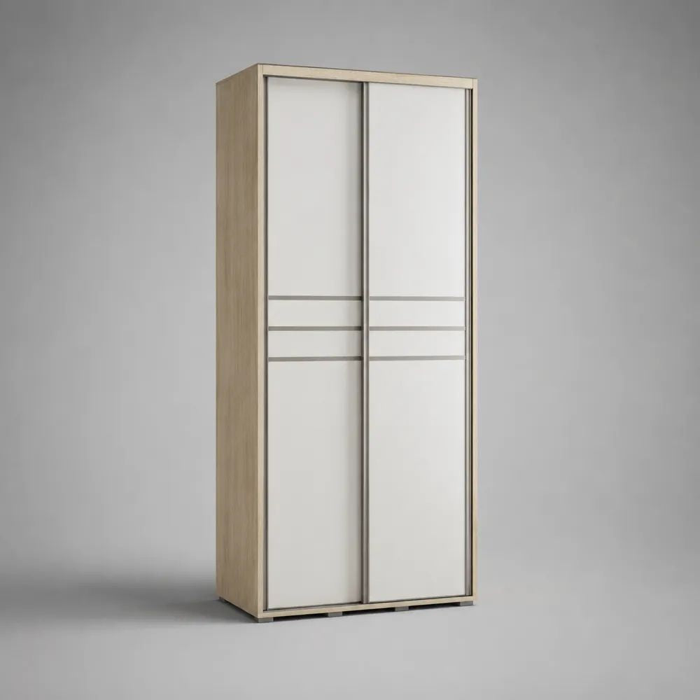 Armoire penderie à 2 portes coulissantes en panneaux de particules mélaminés, chêne clair et blanc, 100 × 50 × 200 cm