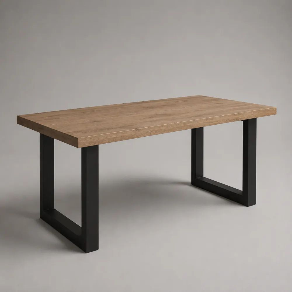 Table à manger rectangulaire en bois et acier noir, 4 à 6 personnes, 160 × 80 × 75 cm, effet chêne naturel