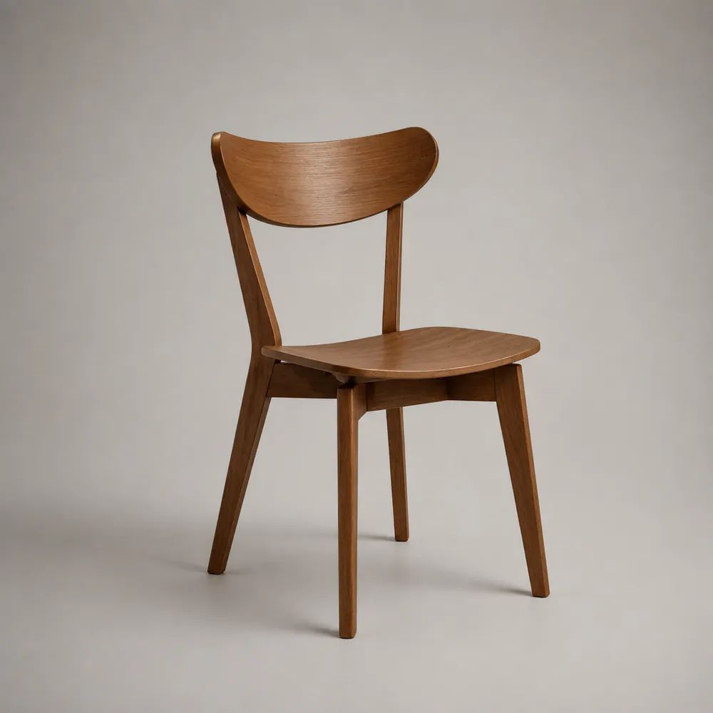 Chaise de salle à manger en hévéa massif et contreplaqué plaqué noyer, dossier incurvé, brun noyer, 48 × 52 × 80 cm