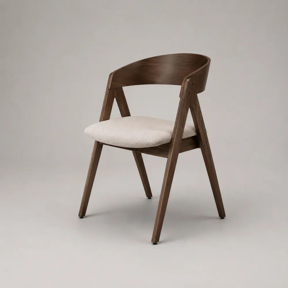 Chaise de salle à manger avec accoudoirs en bois et tissu bouclé, brun noyer et écru, 55 × 54 × 78 cm