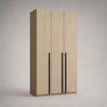 Armoire penderie 3 portes en panneaux de particules décor chêne clair avec poignées en acier noir, 120 × 55 × 200 cm