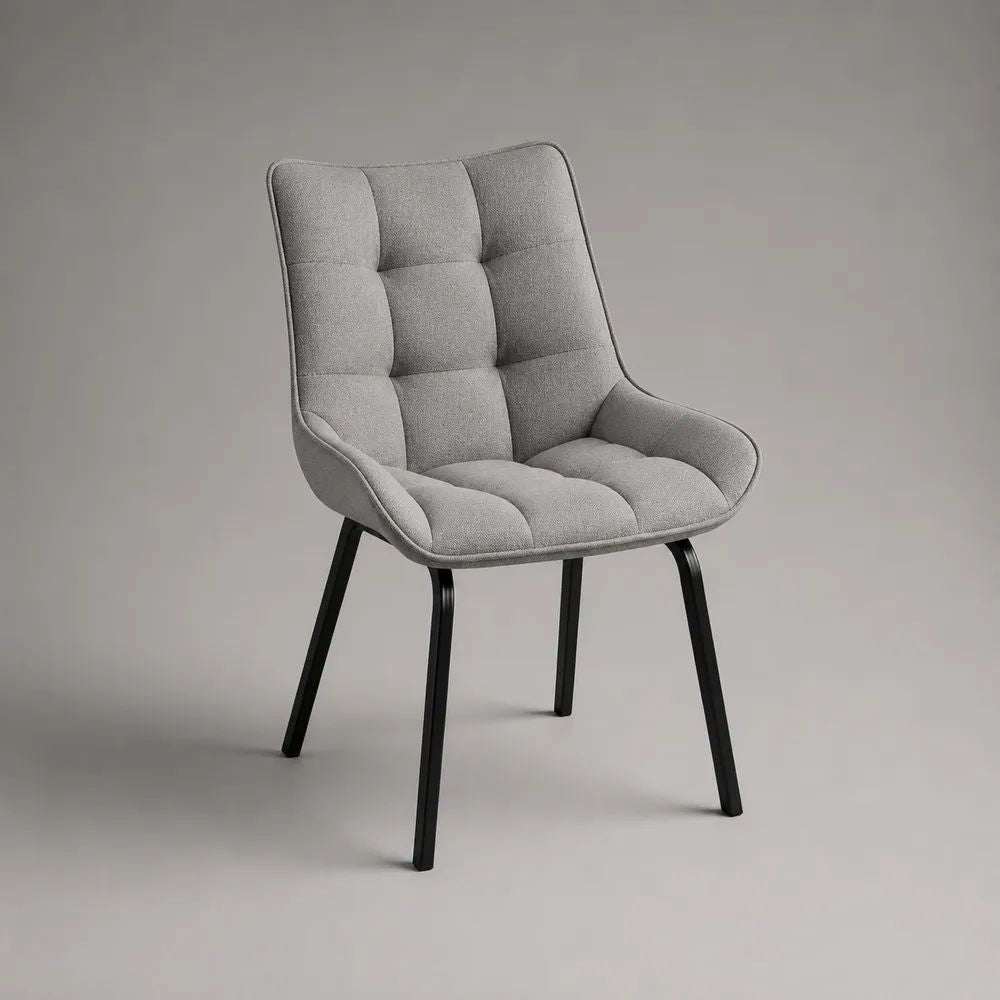 Chaise de salle à manger rembourrée en polyester gris avec pieds en acier noir, 58 × 62 × 86 cm