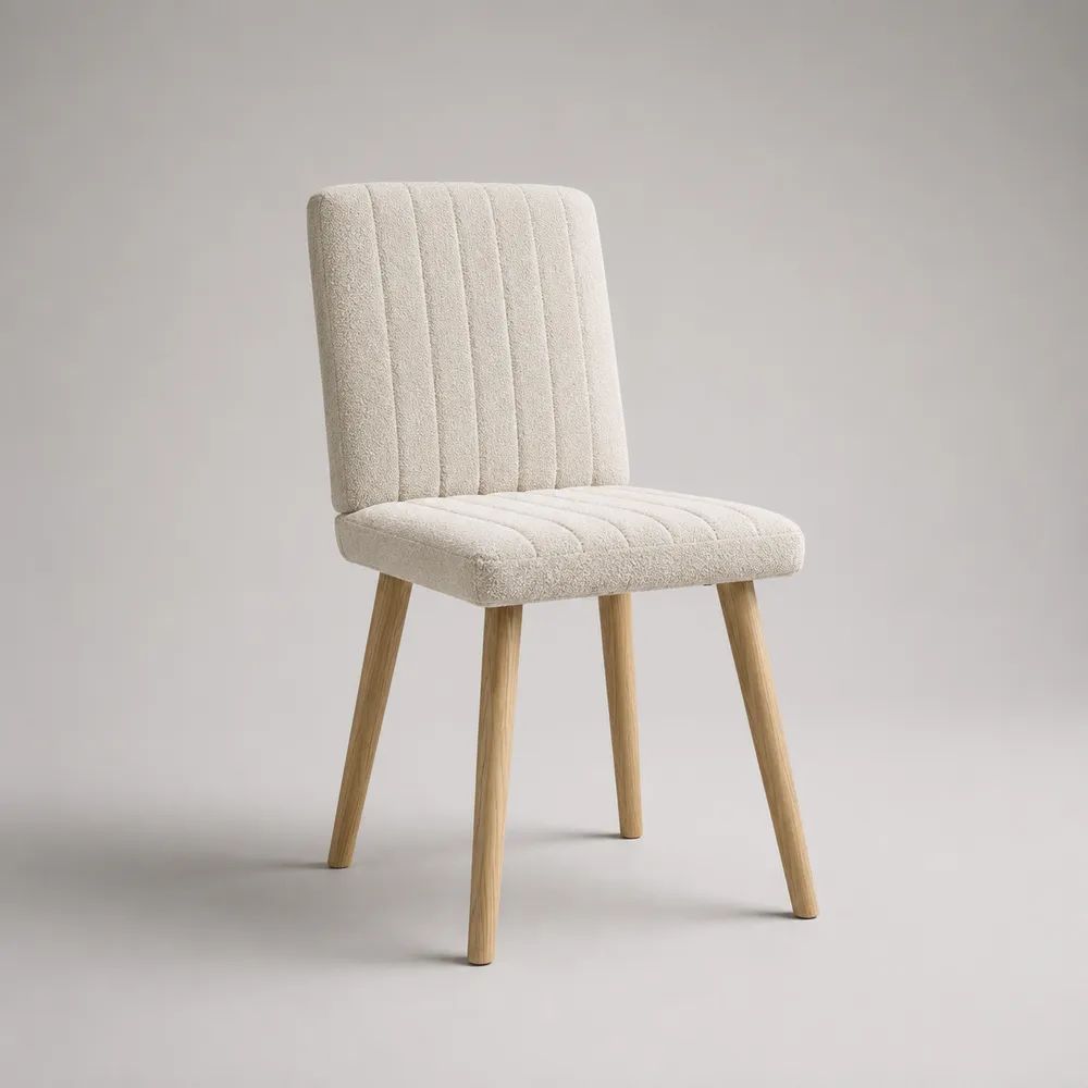 Chaise de salle à manger rembourrée en tissu bouclé crème avec pieds en bois, 47 x 55 x 84 cm