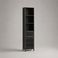 Meuble colonne de salle de bain en bambou massif et MDF noir et brun clair, 33 × 30 × 170 cm