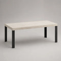 Table à manger rectangulaire en MDF effet travertin beige et métal noir, 140 × 80 × 75 cm