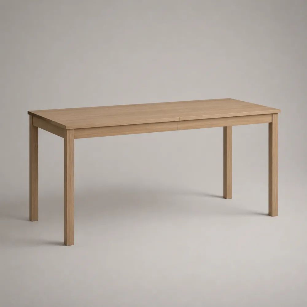 Table à manger extensible rectangulaire en MDF plaqué chêne et bois massif, chêne clair, 140 à 180 × 80 × 75 cm