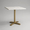 Table à manger carrée 2 personnes, plateau MDF effet marbre blanc et piètement en métal doré, 70 × 70 × 75 cm
