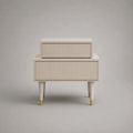 Table de chevet rectangulaire à 2 tiroirs en MDF et bois massif, beige et laiton, 60 × 40 × 68 cm
