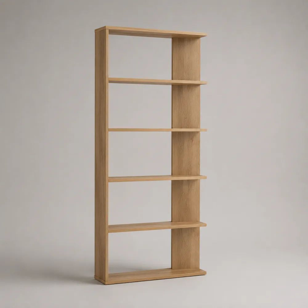 Bibliothèque sur pied en bois à 6 niveaux, finition chêne naturel, 80 × 25 × 180 cm