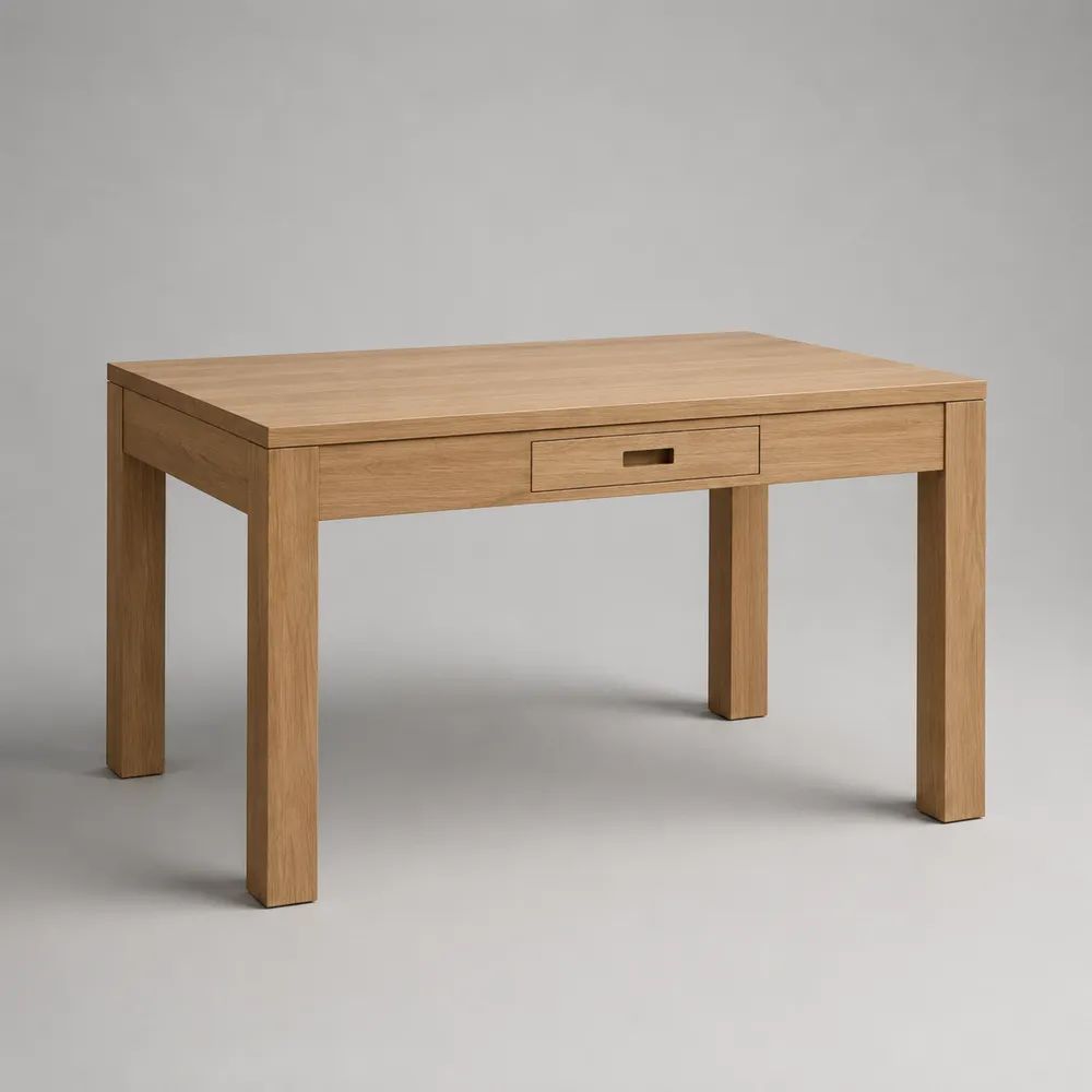 Table à manger rectangulaire en bois avec tiroir, chêne naturel, 120 × 75 × 75 cm