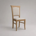 Chaise de salle à manger rembourrée à dossier haut en bois massif et tissu beige, 46 × 53 × 96 cm