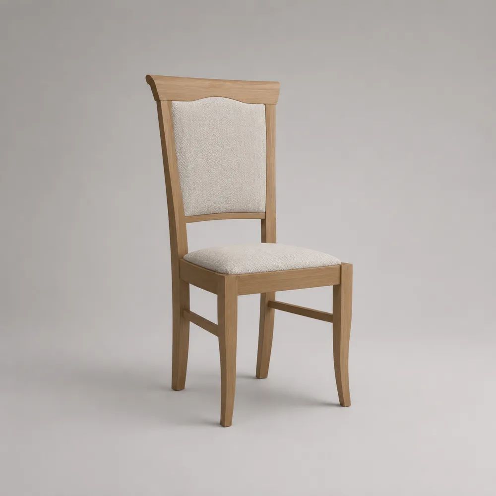 Chaise de salle à manger rembourrée à dossier haut en bois massif et tissu beige, 46 × 53 × 96 cm
