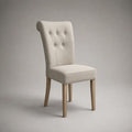 Chaise de salle à manger rembourrée beige en tissu avec dossier capitonné et pieds en bois, 47 × 57 × 101 cm