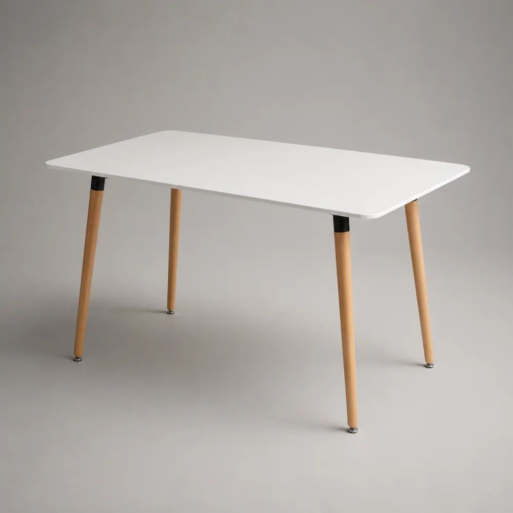 Table à manger rectangulaire blanche en MDF et bois, 4 personnes, 120 × 75 × 75 cm