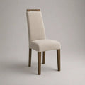 Chaise de salle à manger rembourrée en polyester et hévéa massif, dossier haut, écru et brun noyer, 46 × 56 × 98 cm