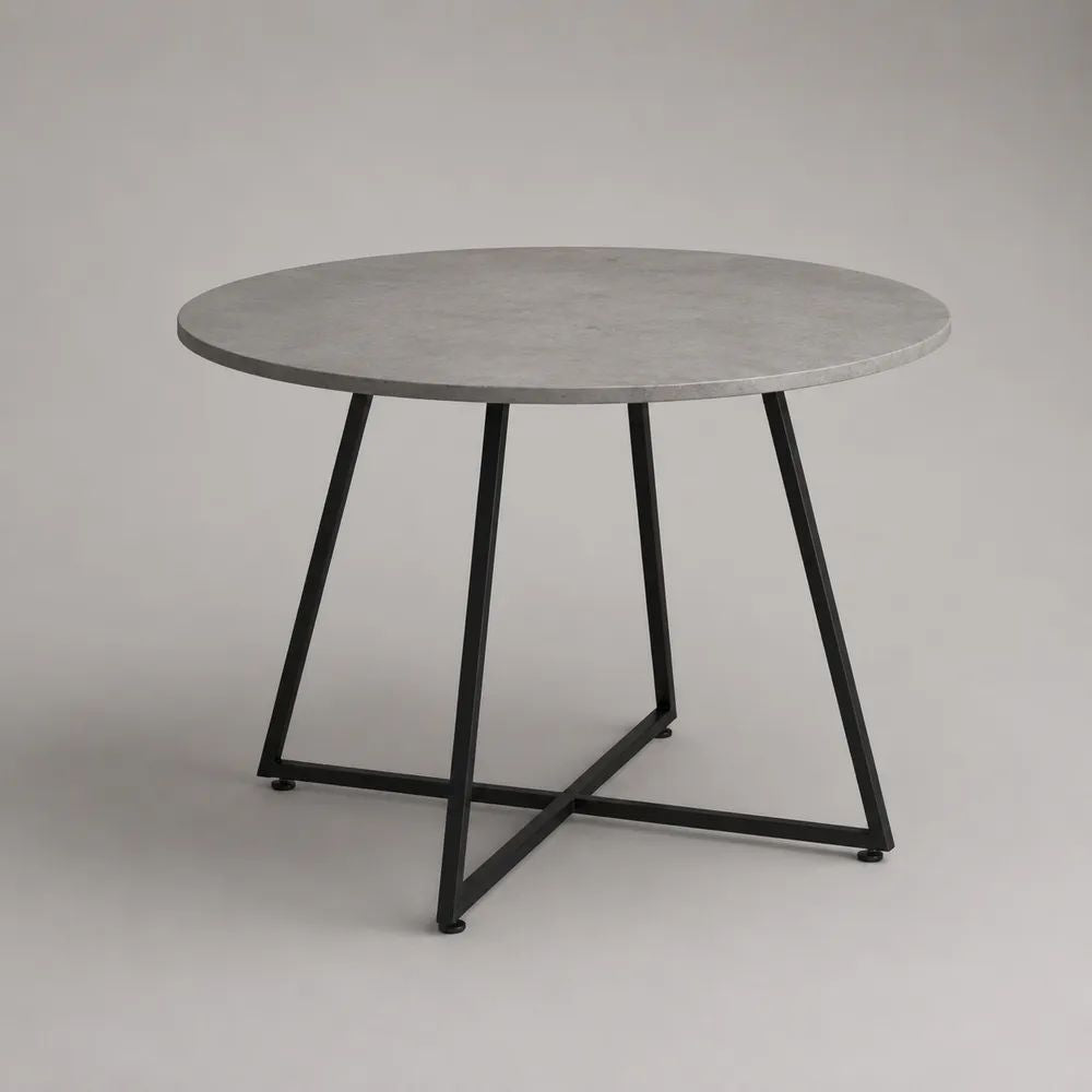 Table à manger ronde en MDF effet béton et métal noir, Ø 120 × H 75 cm
