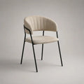 Chaise de salle à manger avec accoudoirs en bouclette polyester beige et acier noir, dossier arrondi, 57 × 58 × 78 cm