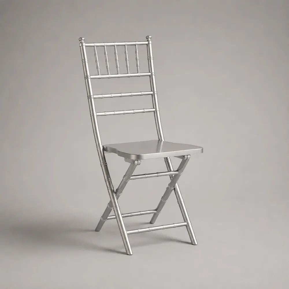 Chaise de salle à manger pliante en plastique argenté avec dossier à barreaux, 40 × 45 × 91 cm