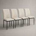 Lot de 4 chaises de salle à manger rembourrées en polyester beige, pieds en acier noir et dossier haut, 42 × 50 × 96 cm