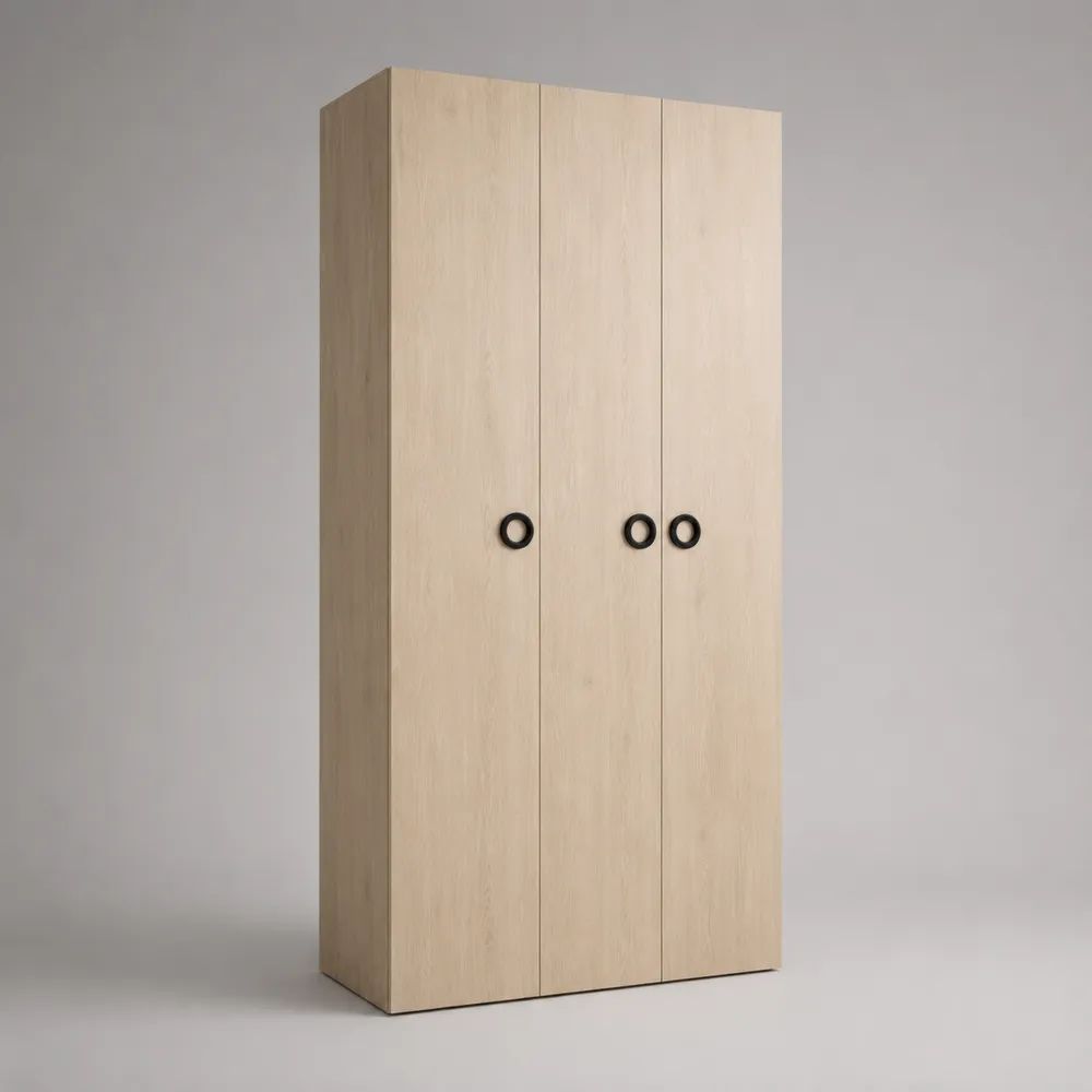 Armoire penderie rectangulaire 3 portes en panneaux de particules mélaminés, bois clair et noir, 120 × 52 × 200 cm